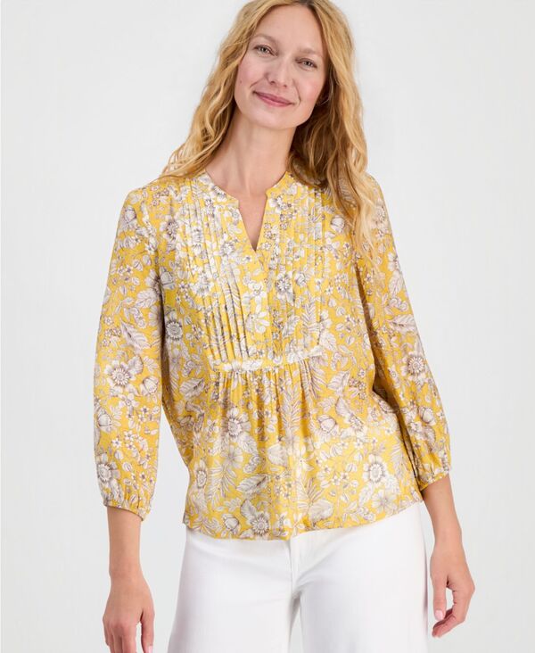 ナウティカ レディース トップス シャツ フラワー柄 ブラウス フラワー Nautica Women's Floral Pintuck Blouse Deep Maize Multi マルチカラー|ReVida 店