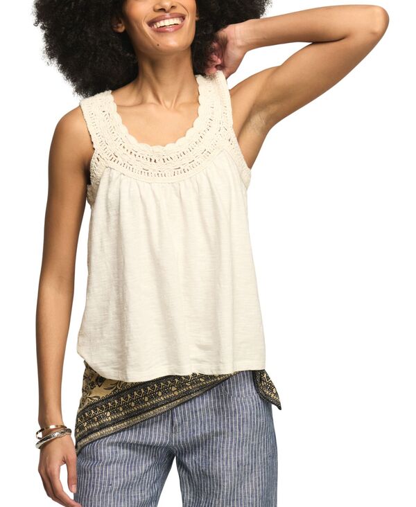 ラッキーブランド レディース トップス タンクトップ Lucky Brand Women's Crochetrim Scoop Neck Swing Tank Top Gardenia｜ReVida 店