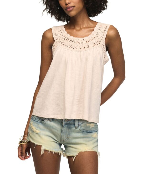 ラッキーブランド レディース トップス タンクトップ Lucky Brand Women's Crochetrim Scoop Neck Swing Tank Top Silver Peony シルバー｜ReVida 店
