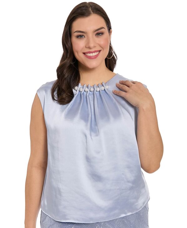 ミューズ レディース トップス シャツ ノースリーブ Muse Women's Tucked Beaded Neckline Sleeveless Top Light Blue ブルー|ReVida 店