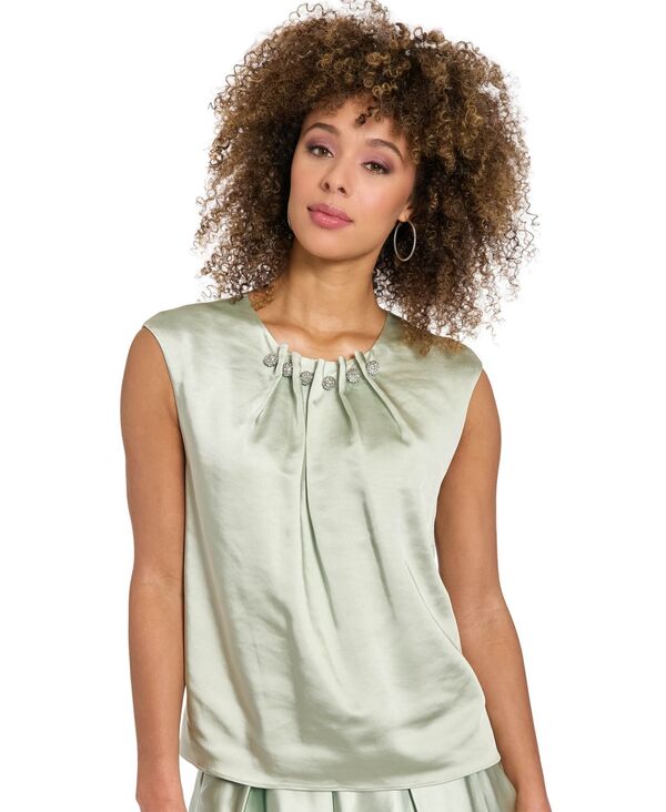 ミューズ レディース トップス シャツ ノースリーブ Muse Women's Tucked Beaded Neckline Sleeveless Top Sage Gray グレー｜ReVida 店 24,708円