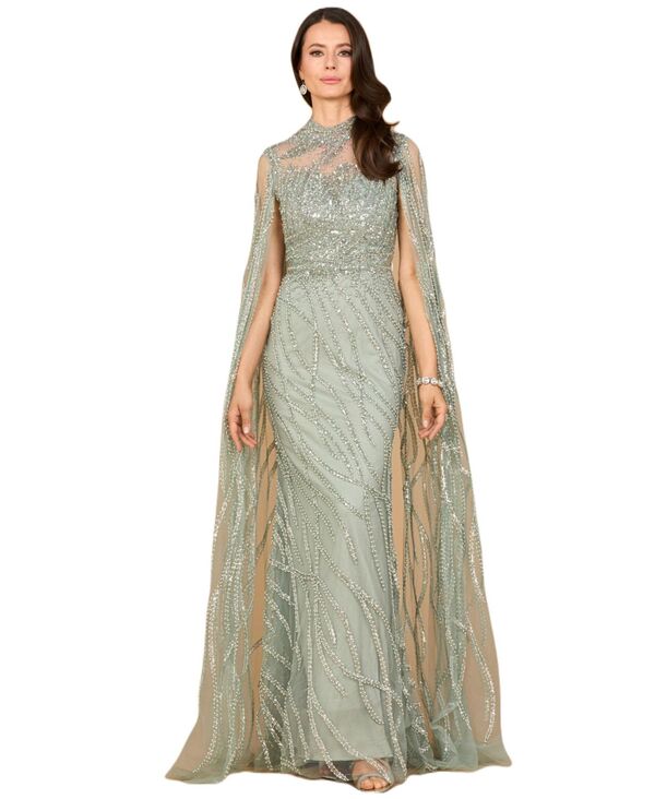 ララ レディース トップス ワンピース ケープデザイン ハイネック キャップ ケープ Lara Women's High Neck Gown with Long Cape Sleeves Grey グレー｜ReVida 店