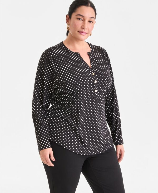 アイ.エヌ.シー インターナショナル コンセプト レディース トップス シャツ プラスサイズ I.N.C. International Concepts Plusize Split-Neck Top Debbie Dots|ReVida 店