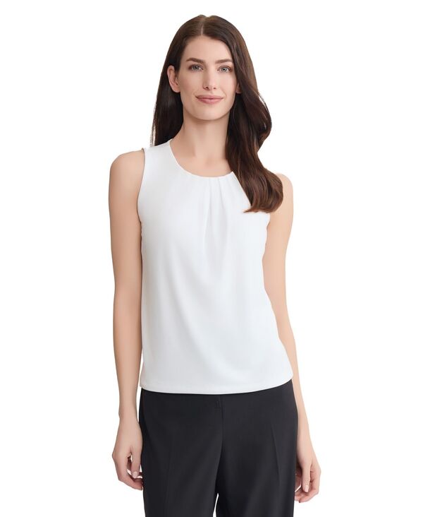 ジョーンズニューヨーク レディース トップス シャツ クルーネック Jones New York Women's Pleat Front Crewneck Top Natural White ホワイト|ReVida 店