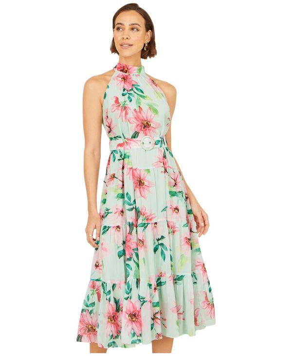 ユミキム レディース トップス ワンピース フラワー柄 ミディ フラワー ホルター Yumi Women's Floral Halter Neck Midi Dress Mint green グリーン｜ReVida 店