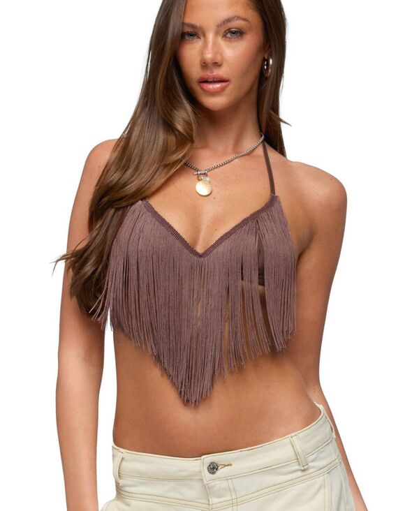 アディクテッド レディース トップス シャツ フリンジ Edikted Women's Kienna Fringed Bra Top Brown ブラウン|ReVida 店