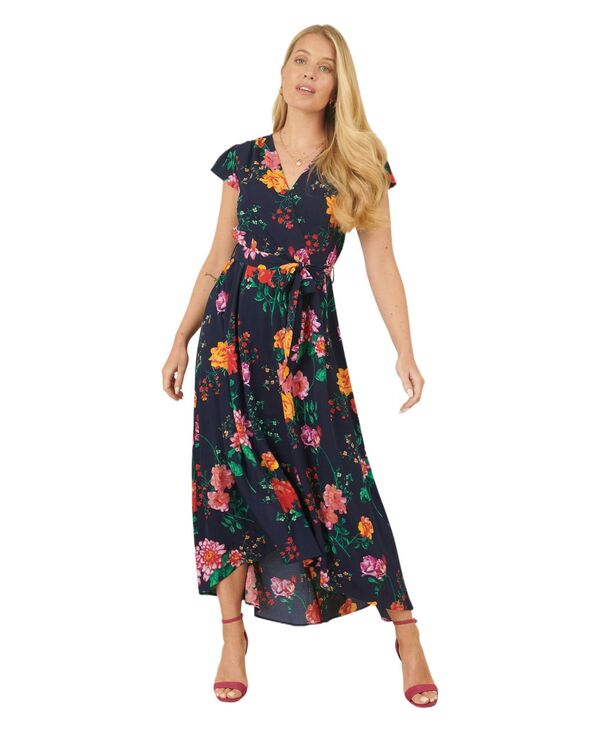 ユミキム レディース トップス ワンピース プリント ミディ Yumi Women's Flower Print Wrap Midi Dress Navy ネイビー|ReVida 店