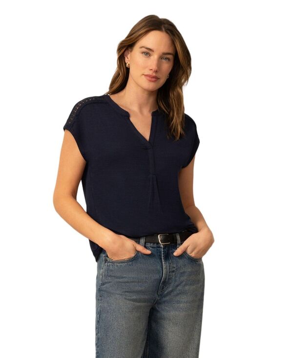 ケーブルアンドゲージ レディース トップス シャツ パイル Cable & Gauge Women'split Neck Slub Terry Tee Navy blazer ネイビー｜ReVida 店