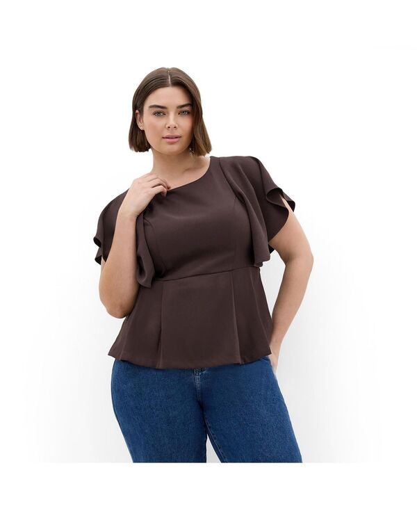 シティーシック レディース トップス シャツ プラスサイズ CITY CHIC Plusize Cinched Peplum Top Chocolate チョコレート｜ReVida 店