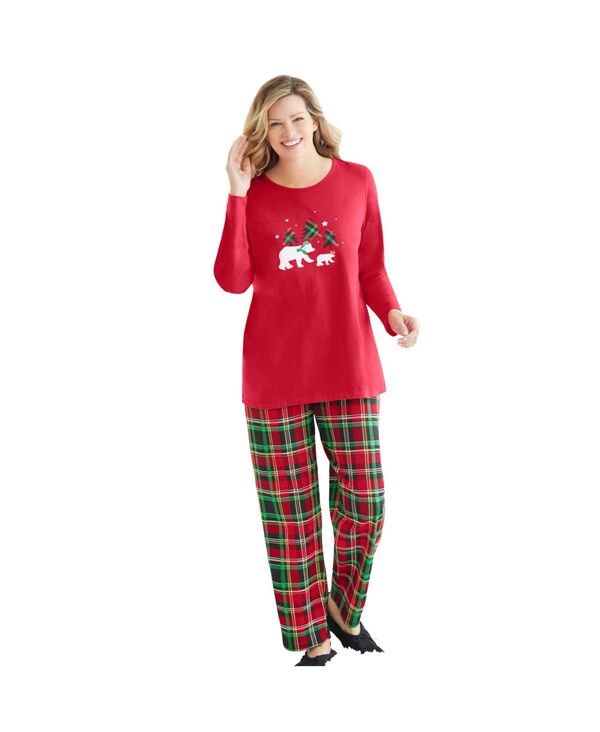 ドリームスアンドコー レディース アンダーウェア ナイトウェア ニット Dreams & Co. Women's Dreams and Co. Long Sleeve Knit PJ Set Classic red plaid レッド｜ReVida 店