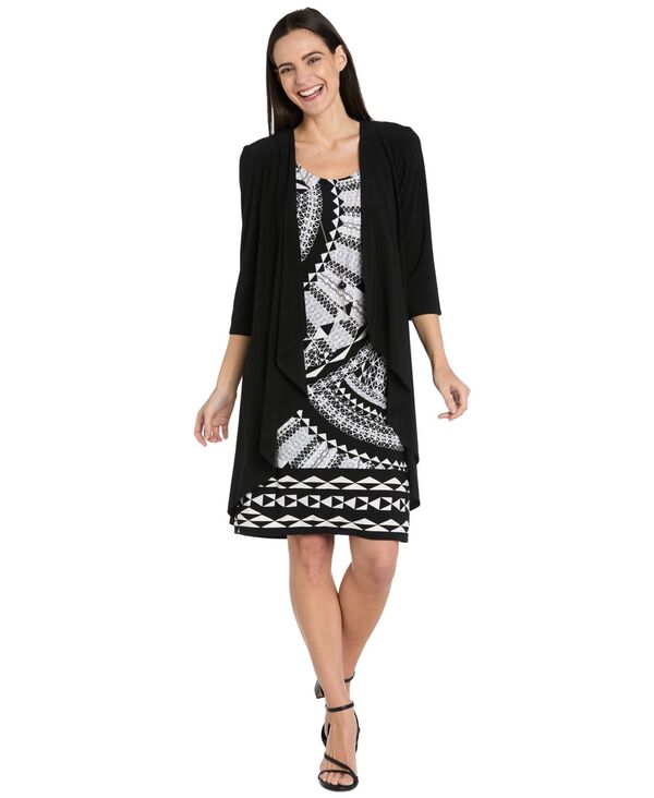 アールアンドエムリチャーズ レディース トップス ワンピース レース ジャケット R & M Richards Women's Open-Front Jacket and Necklace Dresset Black/ivory アイボリー｜ReVida 店 14,950円