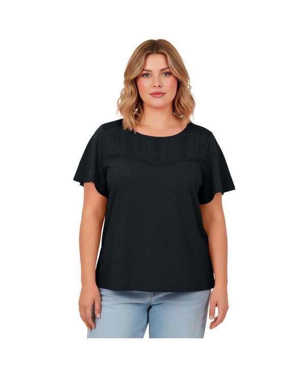 アベニュー レディース トップス シャツ レース ニット AVENUE Women's Knit Lace Yoke Tee Black ブラック｜ReVida 店