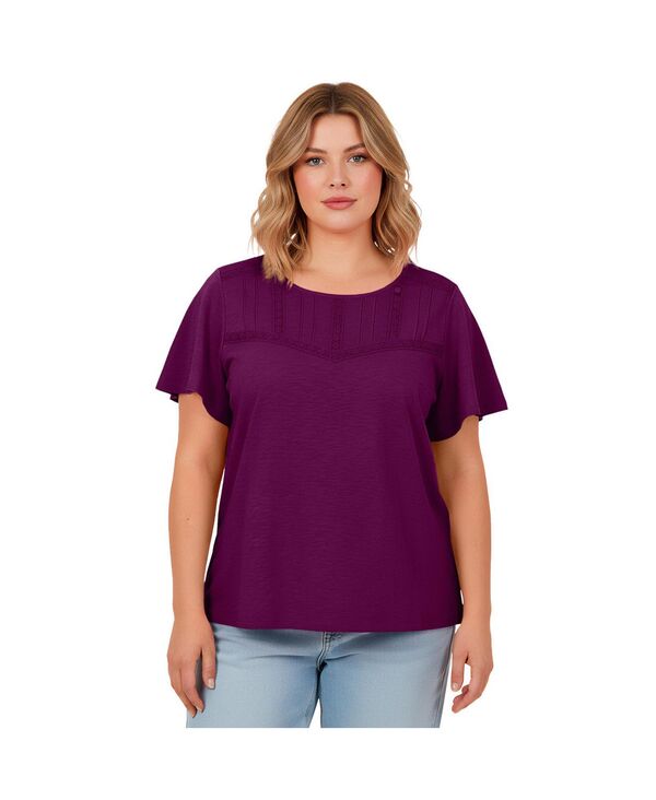 アベニュー レディース トップス シャツ レース ニット AVENUE Women's Knit Lace Yoke Tee Deep berry｜ReVida 店