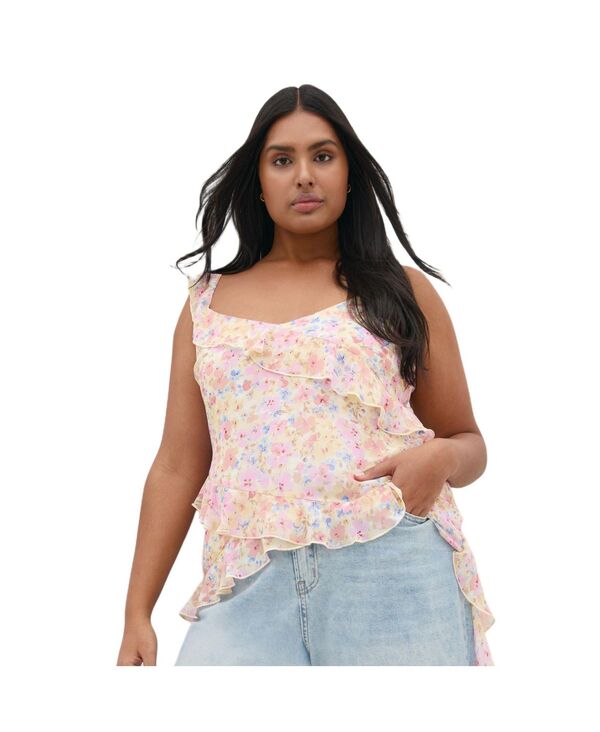 シティーシック レディース トップス シャツ プラスサイズ プリント CITY CHIC Women's Plusize Waverly Frill Printop Vintage ditsy|ReVida 店