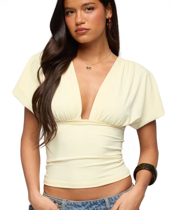 アディクテッド レディース トップス シャツ Vネック Edikted Womens Flutter Plunging V Neck Top Light-yellow イエロー|ReVida 店