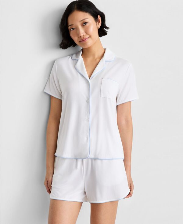 ステートオブデイ レディース アンダーウェア ナイトウェア ニット State of Day Women's Modal Fluid Knit Notched-Collar Pajama Set XS-3X Bright White ホワイト|ReVida 店