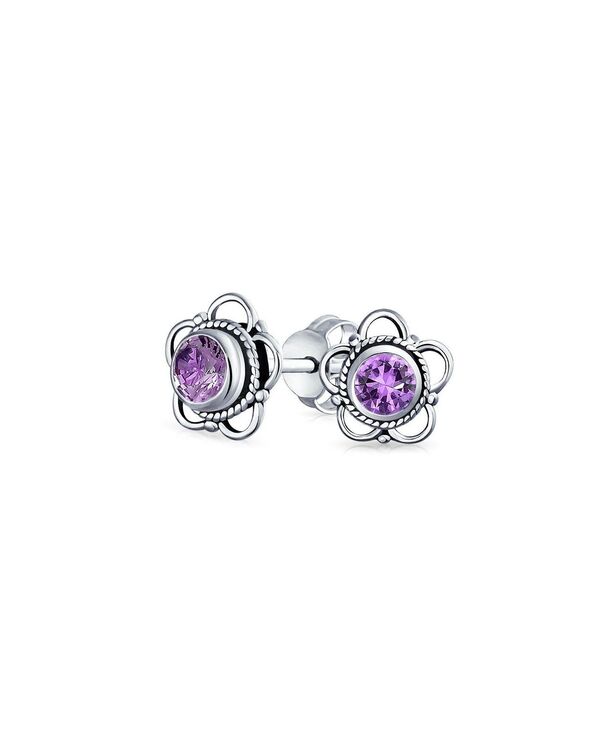 ブリング レディース アクセサリー ピアス・イヤリング Bling Jewelry Tiny Open Flower Stud Earrings in Oxidized Sterling Purple amethyst パープル|ReVida 店