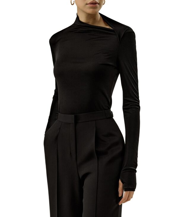 リリーシルク レディース トップス シャツ ジャージー LILYSILK Women'silk Jersey Slim Fitted Long Sleeve Top Black ブラック｜ReVida 店