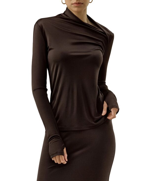 リリーシルク レディース トップス シャツ ジャージー LILYSILK Women'silk Jersey Slim Fitted Long Sleeve Top Cocoa ココア｜ReVida 店