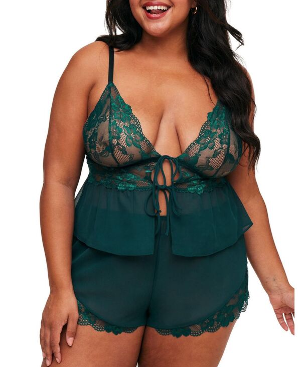 アドアミー レディース アンダーウェア ナイトウェア プラスサイズ ショートパンツ Adore Me Plusize Tammy Camisole & Shortset Lingerie Dark green グリーン|ReVida 店