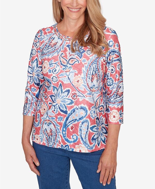 アルフレッド ダナー レディース トップス シャツ クルーネック フラワー柄 プチ フラワー Alfredunner Petite Austin Embellished Paisley Floral Crew Neck Top Azalea｜ReVida 店