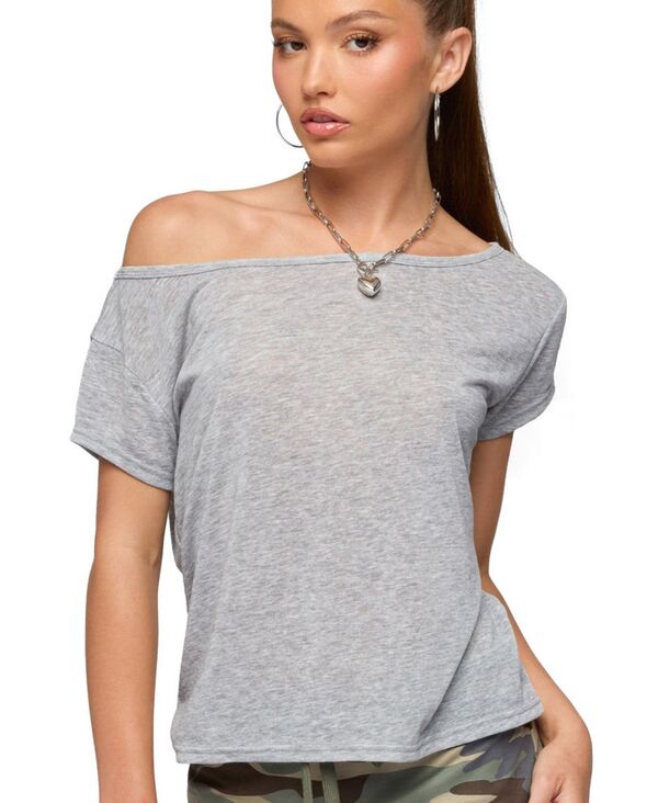 アディクテッド レディース トップス シャツ シアー Edikted Women's Amora Off Shoulder Sheer Top Gray-melange グレー｜ReVida 店