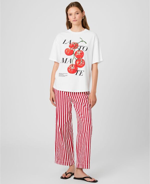 フレンチコネクション レディース トップス Tシャツ プリント コットン French Connection Women's La Tomate Printed Oversized Cotton T-Shirt Summer White-Tomato ホワイト｜ReVida 店