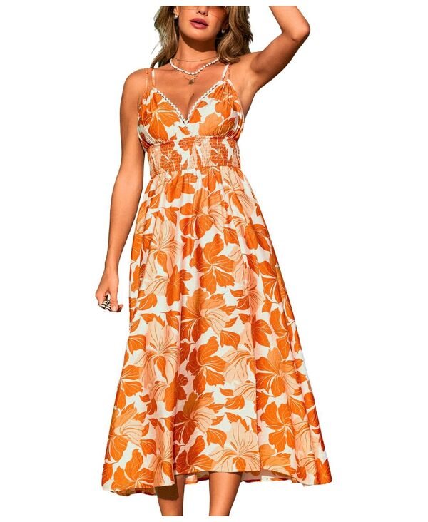 カップシー レディース トップス ワンピース マキシ Cupshe Women's Hibiscus Way Tropical Maxi Beach Dress Orange オレンジ|ReVida 店