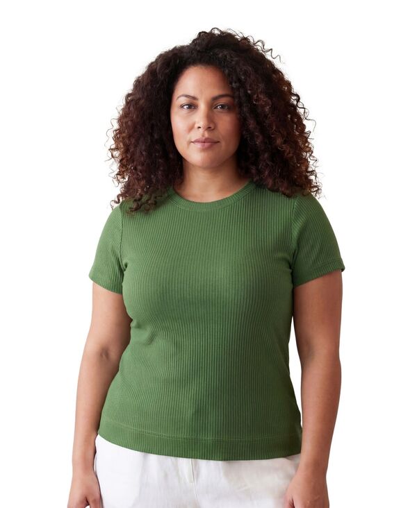 24 セブンコンフォート レディース トップス シャツ プラスサイズ リブ ニット 24seven Comfort Apparel Plusize Curvy Ribbed Knit Round Neck Top Kiwi｜ReVida 店