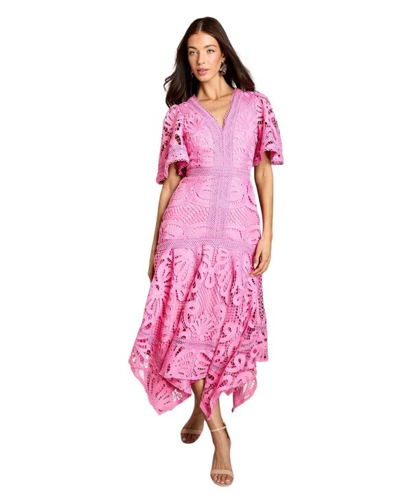 コースト レディース トップス ワンピース レース Coast Women's Placement Lace Hanky Hem Dress Pink ピンク｜ReVida 店