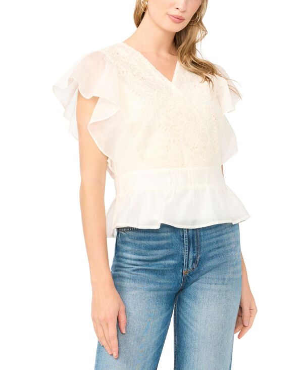 ヴィンスカムート レディース トップス シャツ レース Vince Camuto Women's Lace Front Wrapeplum Top New Ivory アイボリー|ReVida 店