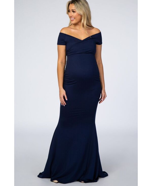 ピンクブラッシュ レディース トップス ワンピース マタニティ Pinkblush Maternity Navy Off Shoulder Wraphotoshoot Gown/Dress Blue ブルー｜ReVida 店