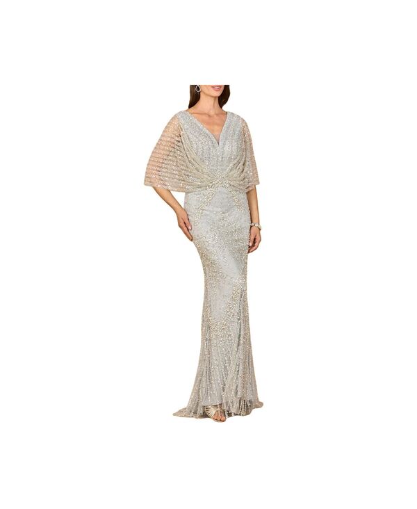 ララ レディース トップス ワンピース ケープデザイン キャップ ケープ Lara Women's Cape Sleeve Mermaid Gown Grey グレー｜ReVida 店