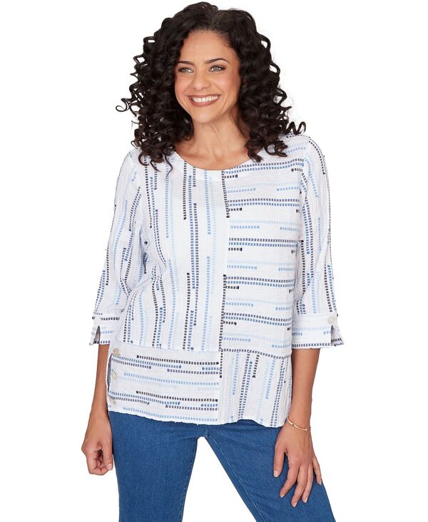 アルフレッド ダナー レディース トップス シャツ クルーネック プチ Alfredunner Petite Classicspliced Stripe Crewneck Top Blue Multi ブルー｜ReVida 店