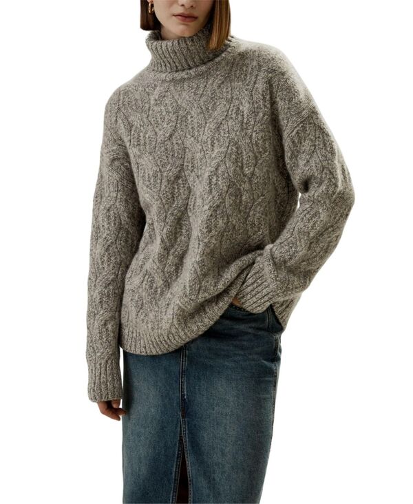 リリーシルク レディース アウター ニット・セータートルネック LILYSILK Women's Cable-Knit Cashmere Turtleneck Sweater Camel gray グレー｜ReVida 店 71,940円