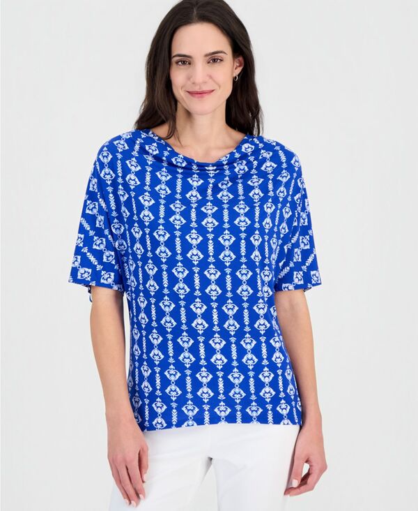 ジェイエムコレクション レディース トップス シャツ プリント ニット JM Collection Women's Printed Cowl-Necknitop Deepacific｜ReVida 店
