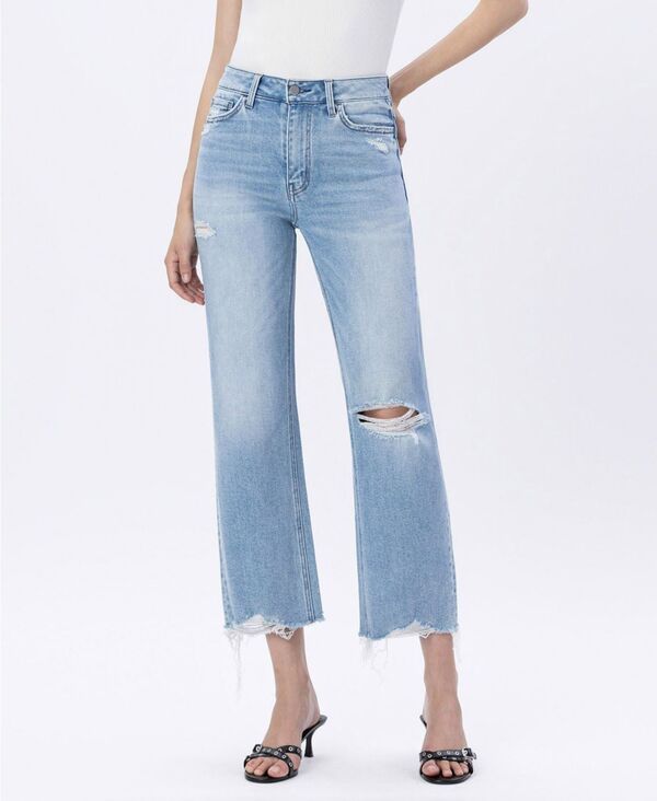 フライングモンキー レディース ボトムス デニムパンツ ワイドレッグ ジーンズ Flying Monkey Women's High Rise Distressed Crop Slim Wide Leg Jeans Ezra blue ブルー|ReVida 店