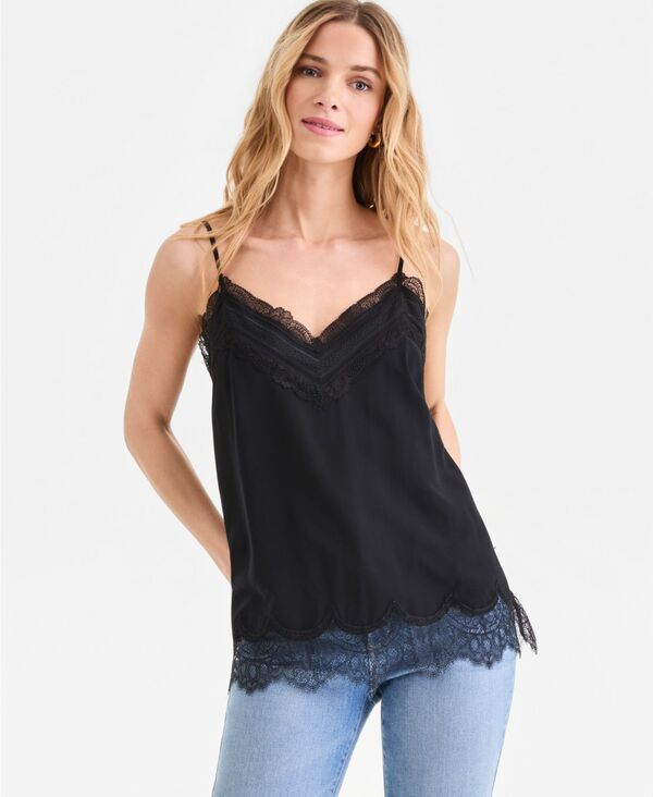 アイ.エヌ.シー インターナショナル コンセプト レディース トップス シャツ レーストリム レース I.N.C. International Concepts Women's Lace Trim Camisole Deep Black ブラック|ReVida 店