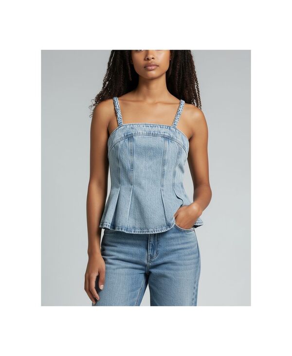 ブランクニューヨーク レディース トップス シャツ ノースリーブ コットン デニム BLANK NYC Women'square Neck Sleeveless Cotton Denim Top Weekend Vlog デニム｜ReVida 店