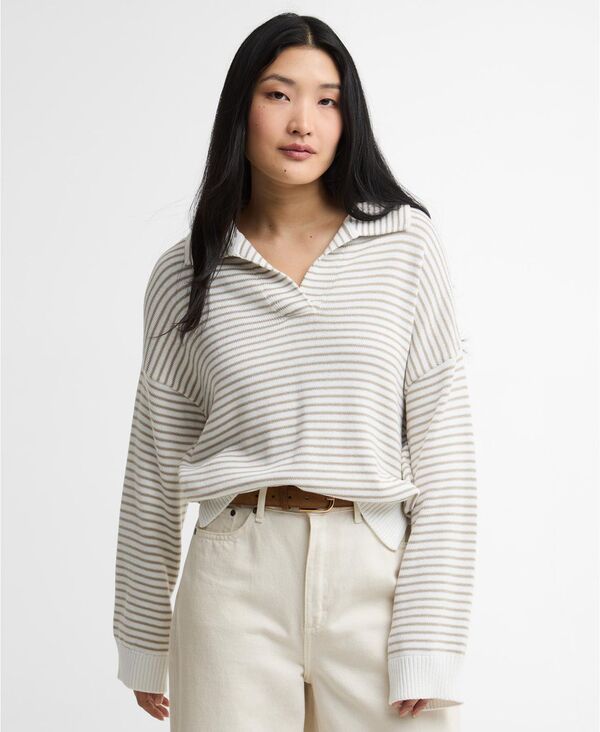バブアー レディース アウター ニット・セーター Barbour Women's Aylesby Knitop Cloud/sand Stripe サンド｜ReVida 店 28,470円