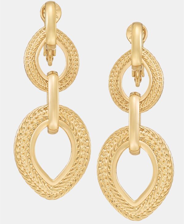 アンクライン レディース アクセサリー ピアス・イヤリング Anne Klein Gold-Tone Rope Linkedouble Drop EZ Comfort Clip Earrings Gold ゴールド｜ReVida 店