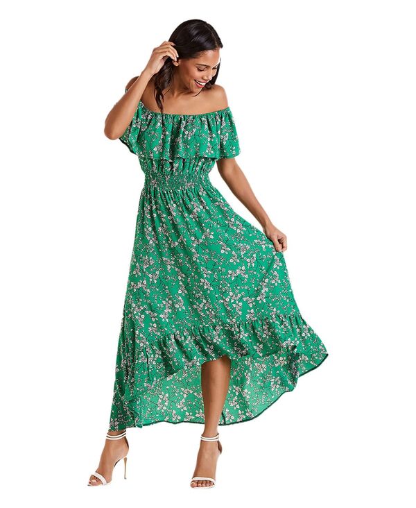 ユミキム レディース トップス ワンピース フラワー柄 フリル ミディ フラワー Yumi Women's Floral Bardot Ruffled Hemidi Dress Green グリーン|ReVida 店