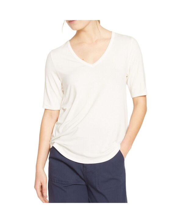 ユニバーサル スタンダード レディース トップス シャツ Vネック プラスサイズ ジャージー Universal Standard Plusize Liquid Jersey V-Neck Stovepipe Tee White ホワイト｜ReVida 店