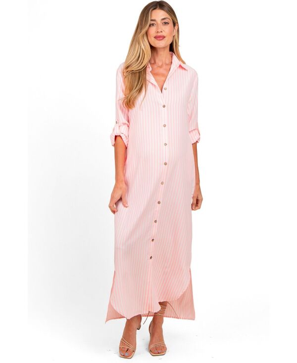 ピンクブラッシュ レディース トップス ワンピース ボタンダウン マタニティ マキシ Pinkblush Maternity Striped Button Down Maxi Dress Pink ピンク|ReVida 店