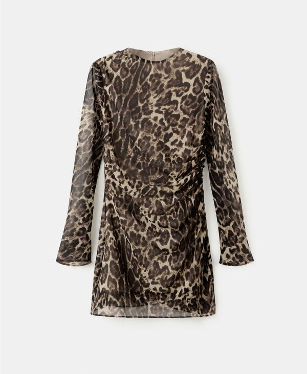 マンゴ レディース トップス ワンピース ドレープリント MANGO Women's Drapedetaileopard-Print Dress Brown ブラウン｜ReVida 店