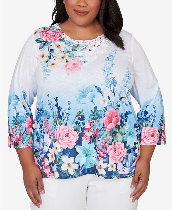 アルフレッド ダナー レディース トップス シャツ フラワー柄 プラスサイズ レース フラワー Alfredunner Plusize Classic Ombre Border Floralace Top Blue Multi ブルー｜ReVida 店