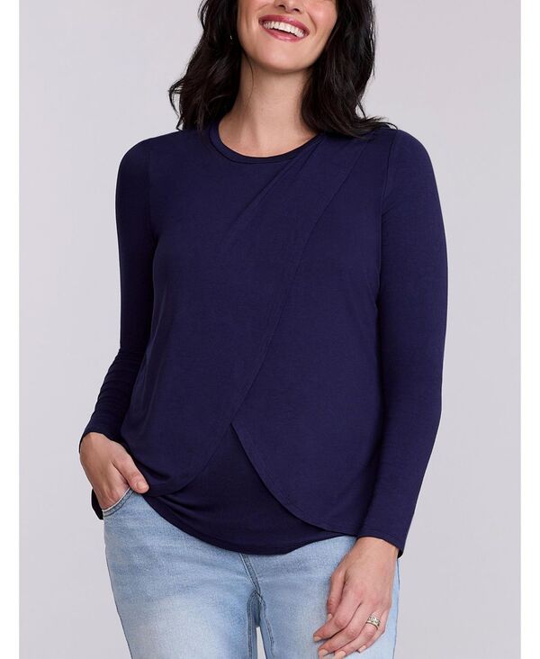 マザーフッドマタニティー レディース トップス シャツ クルーネック ドレープ Motherhood Maternity Motherhood Crewneck Long Sleeve Draped Nursing Tee Peacoat｜ReVida 店 8,745円