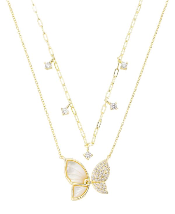 アンリトゥン レディース アクセサリー ネックレス・チョーカー・ペンダントトップ レース Unwritten Imitation Mother of Pearl and Cubic Zirconia Butterfly Pendant Duo Necklace Set Gold ゴールド｜ReVida 店