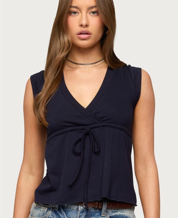 アディクテッド レディース トップス シャツ Vネック Edikted Women's Rusanna V Neck Babydoll Top Navy ネイビー｜ReVida 店