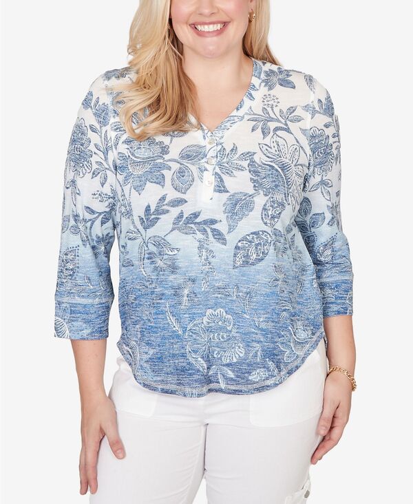 アルフレッド ダナー レディース トップス シャツ Vネック フラワー柄 フラワー Alfredunner Women's Out of the Blue Ombre Batik Floral Henley V-Neck Top Blue ブルー|ReVida 店